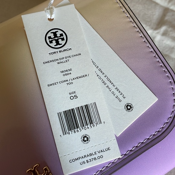 NWT tory burch Emerson dip dye chain crossbody wallet sweet corn lavender - Picture 15 of 15